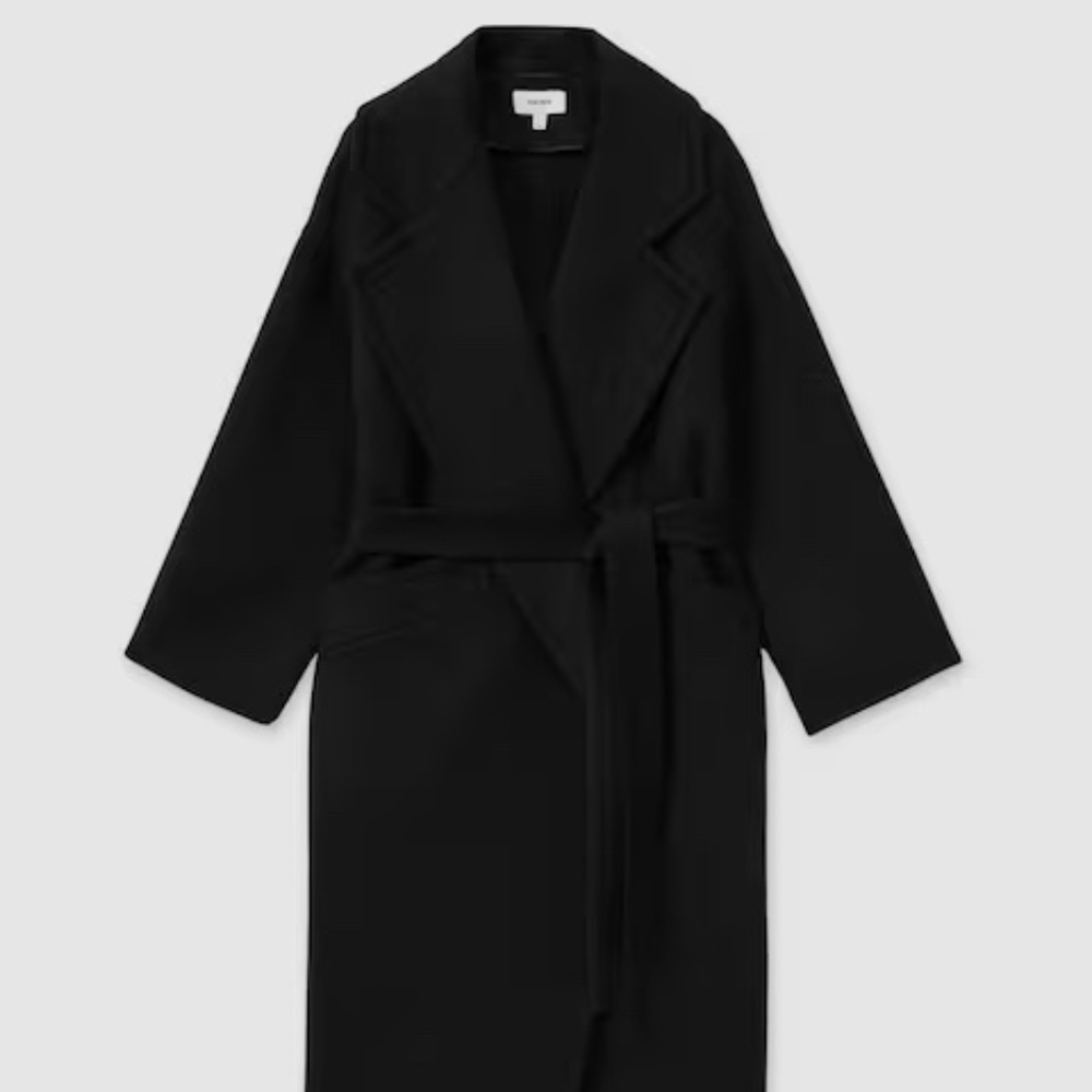 NWOT Reiss Bridget Black Wool Blend Belted Longline Coat Size 14
